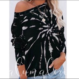 New! Clearance 🎉 Black Tie Dye Swirl Off the Shoulder Long Sleeve pullover Top